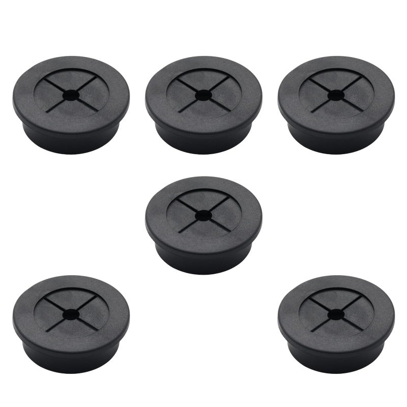 Adyoney 6 Pcs 32mm / 1-1/4 Inch Black Cable Cord Grommets, Rubber Desk Grommets for Table Computer Desk Wire Organizer TV Console and Other Furnitures Cover - Image 1
